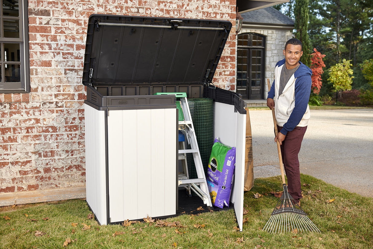 Keter Premier XL Outdoor All Weather Patio Garden Storage Shed, Light Grey