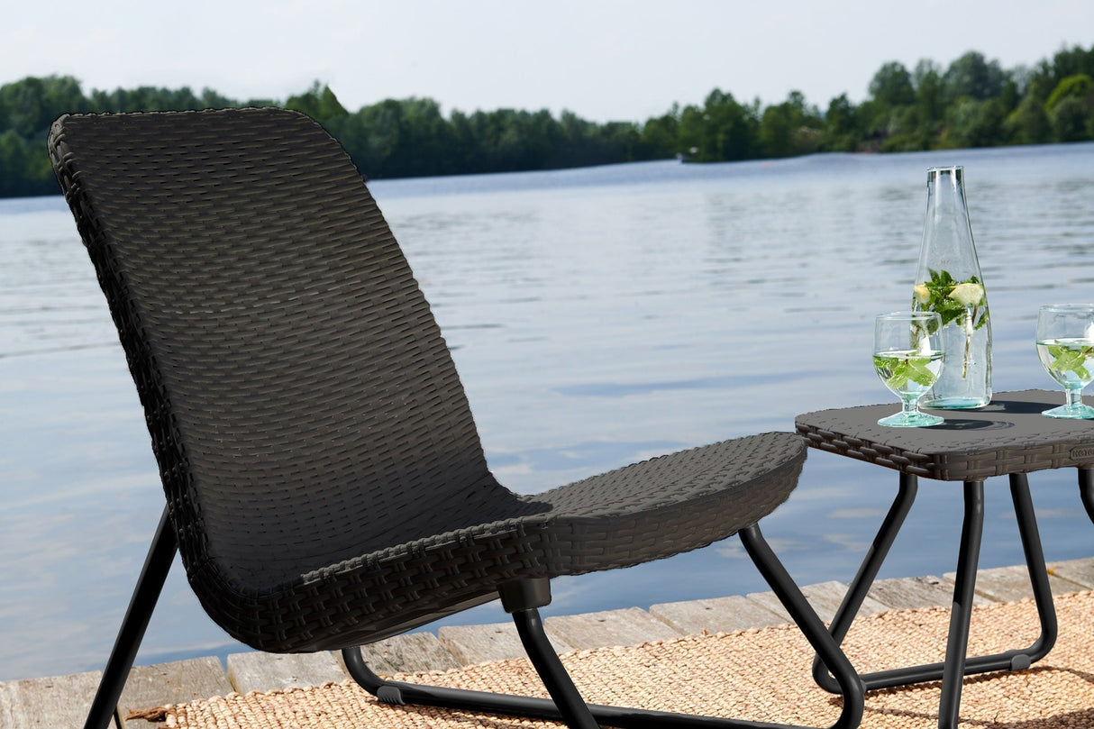 Keter Rio 3-Piece Outdoor Set, All-Weather Resin Rattan Patio Lounge Furniture, Graphite