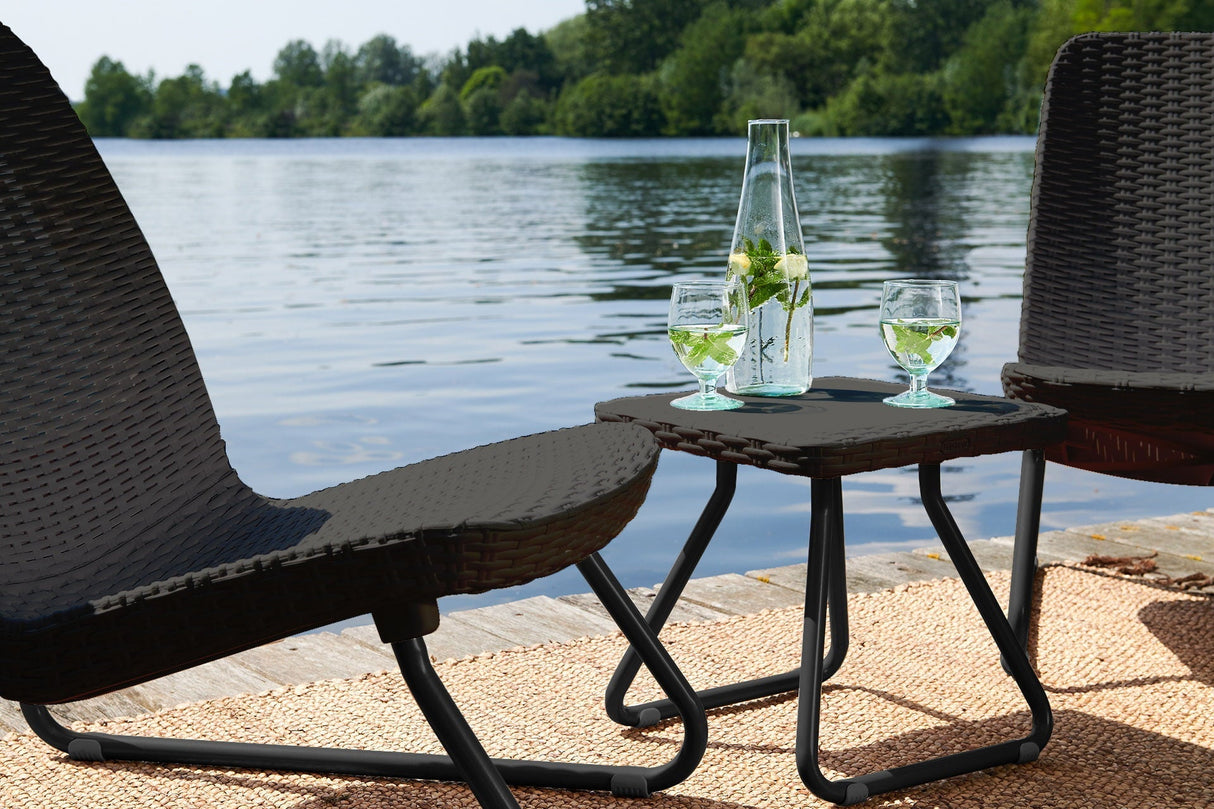 Keter Rio 3-Piece Outdoor Set, All-Weather Resin Rattan Patio Lounge Furniture, Graphite