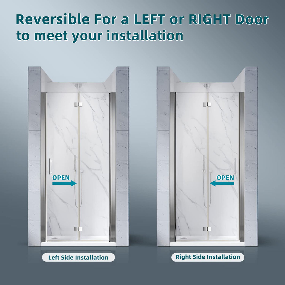 SUNNY SHOWER 1/4 inch Frameless Chrome Finish Bi-Fold Shower Door