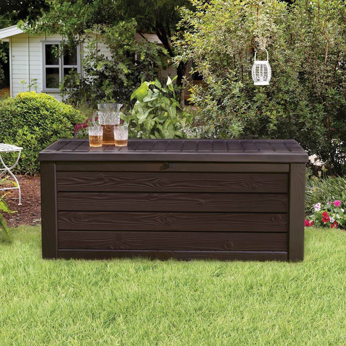 Keter Westwood Outdoor 150 Gal Deck Storage Box for Tools, Brown (2 Pack)