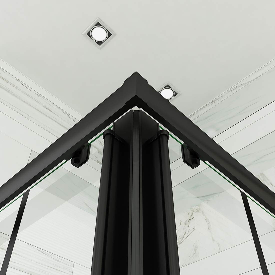 SUNNY SHOWER 36 in. W x 36 in. D x 72 in. H Black Check Corner Entry Enclosure With Sliding Doors
