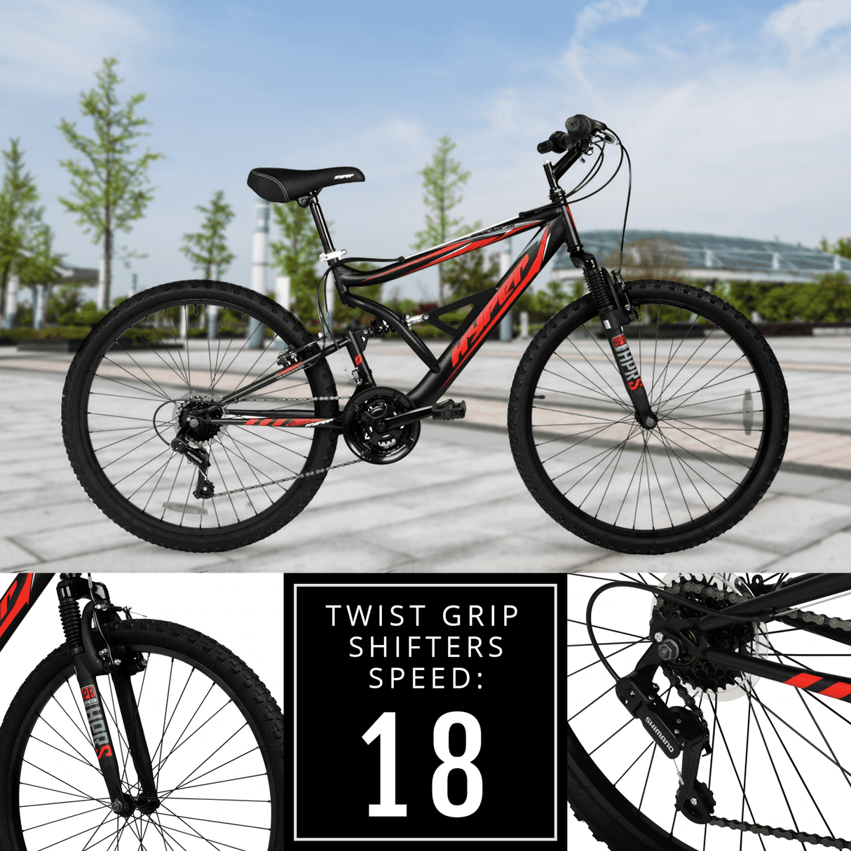 Hyper Bicycles Men's 26" Shocker Mountain Bike, Black/Red