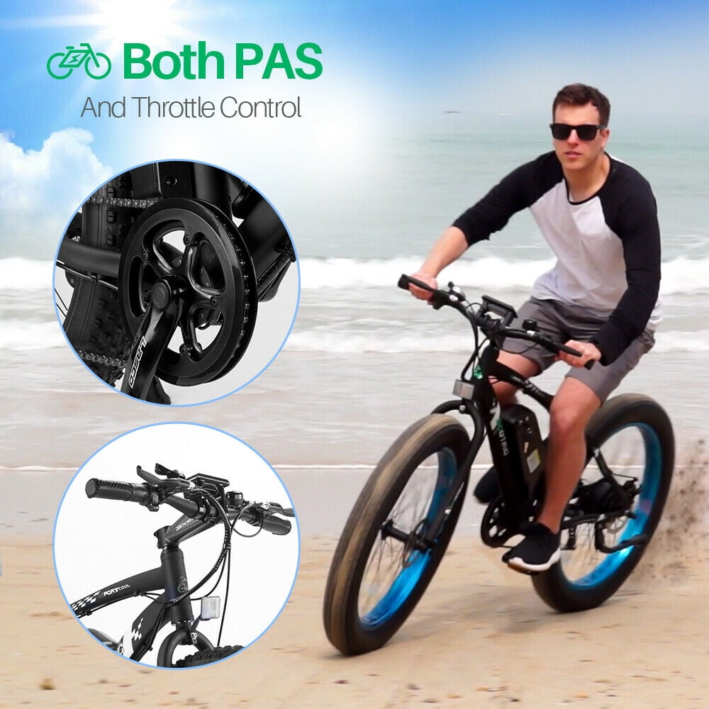 Ecotric 26" 36V 500W Fat Tire Electric Bicycle Mountain Beach e-Bike Removable Battery 7 Speed
