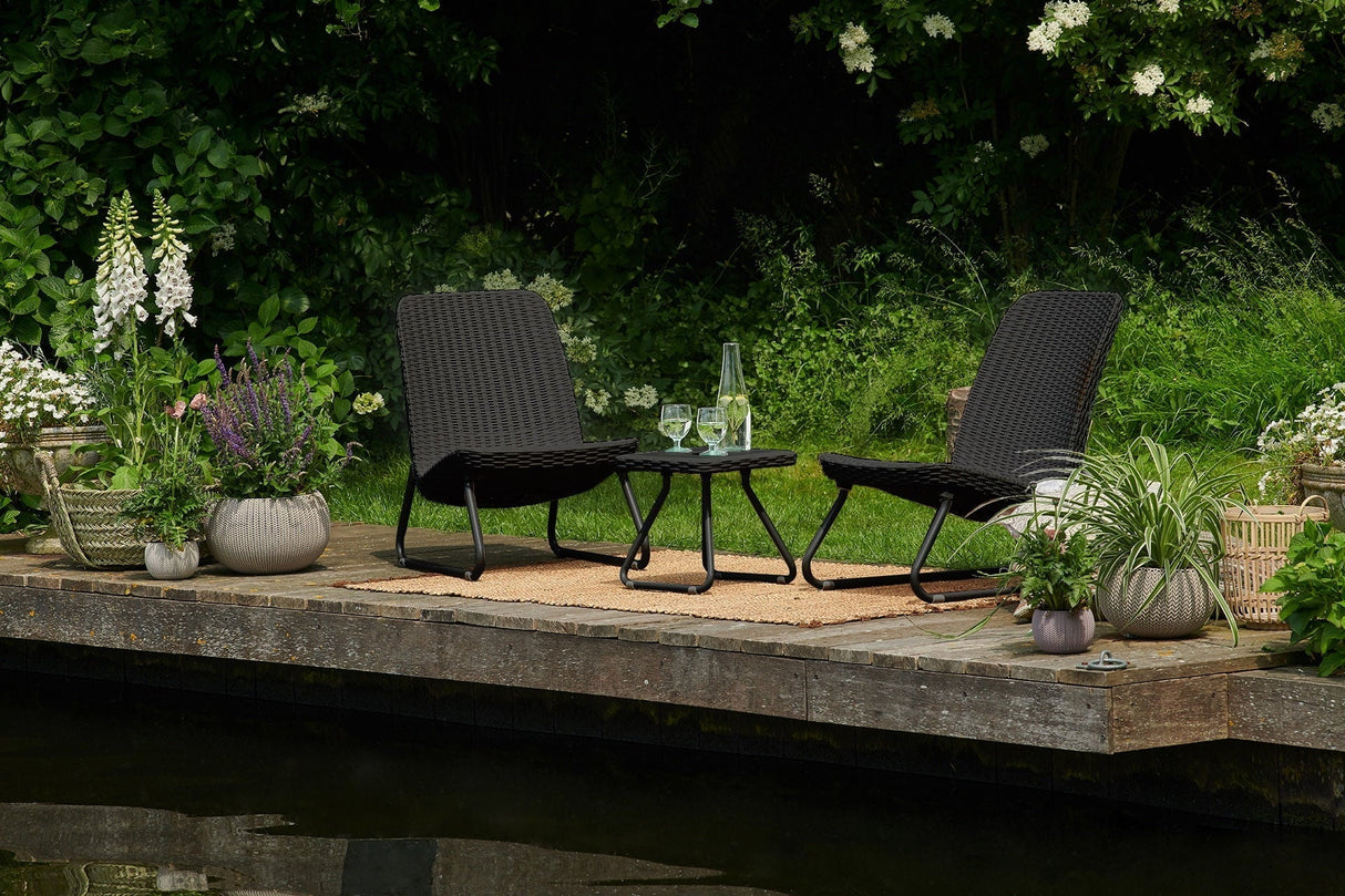 Keter Rio 3-Piece Outdoor Set, All-Weather Resin Rattan Patio Lounge Furniture, Graphite
