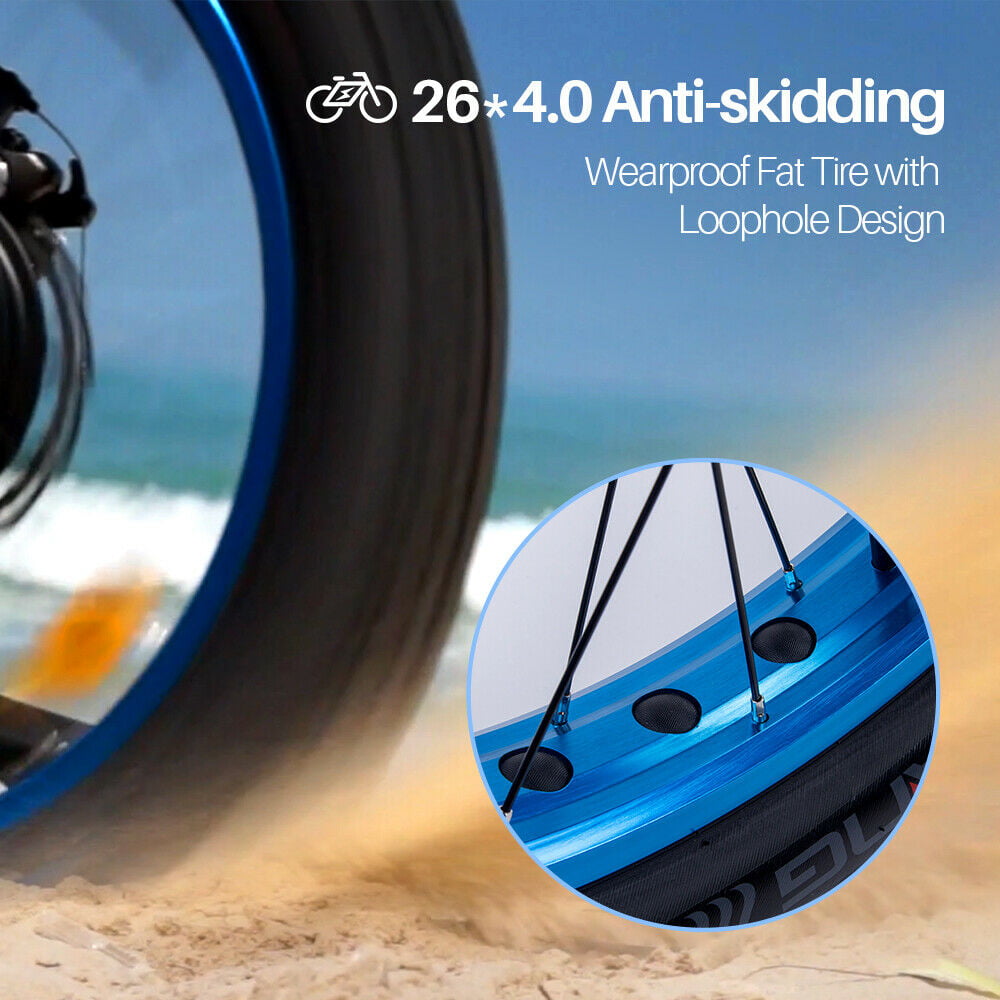 Ecotric 26" 36V 500W Fat Tire Electric Bicycle Mountain Beach e-Bike Removable Battery 7 Speed