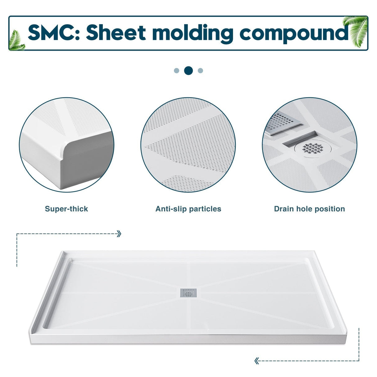 SUNNY SHOWER 36 in. W x 4 in. H White Center Drain Rectangular Base