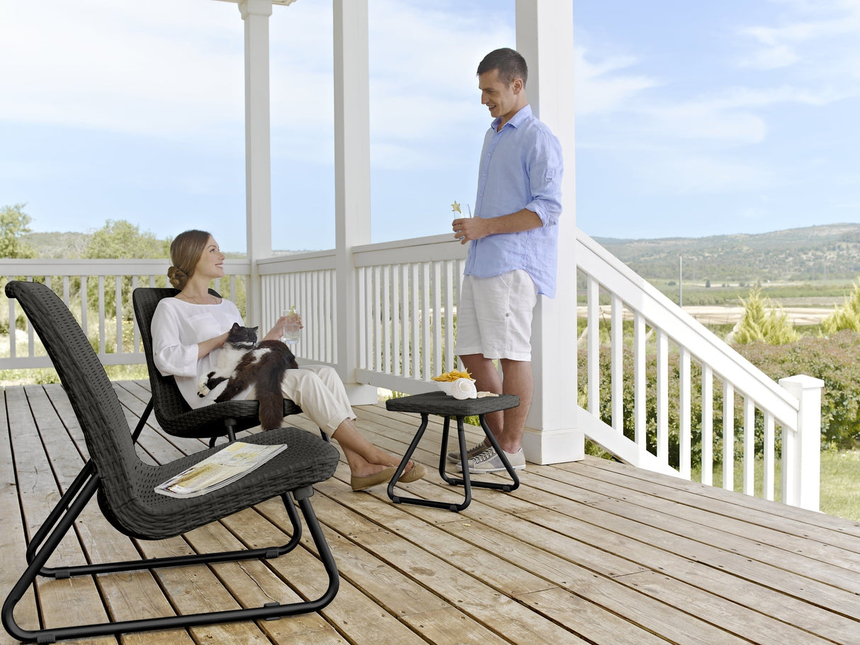 Keter Rio 3-Piece Outdoor Set, All-Weather Resin Rattan Patio Lounge Furniture, Graphite
