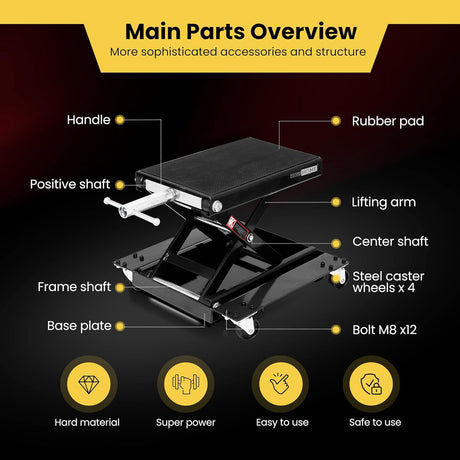 VIVOHOME 1100 Lbs Steel Wide Deck Motorcycle Lift ATV Scissor Lift Jack with Dolly and Hand Crank Bikes Garage Repair Hoist Stand Black
