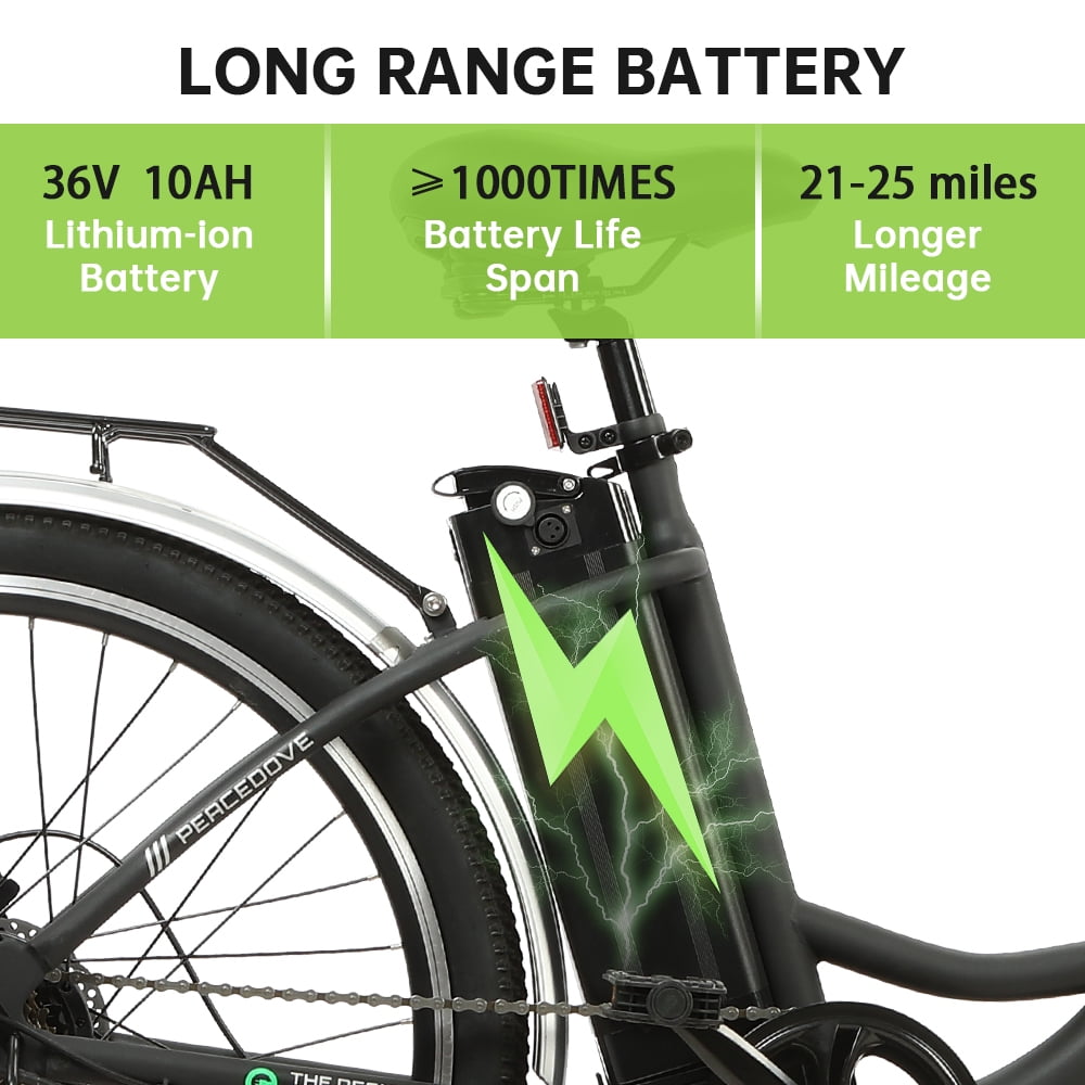 ECOTRIC 26 In. 36 V 10 Ah 350 W Step Through City Electric Bicycle with Basket 7 Speed for Adults Men and Women Pedal Assist Black A-E516646