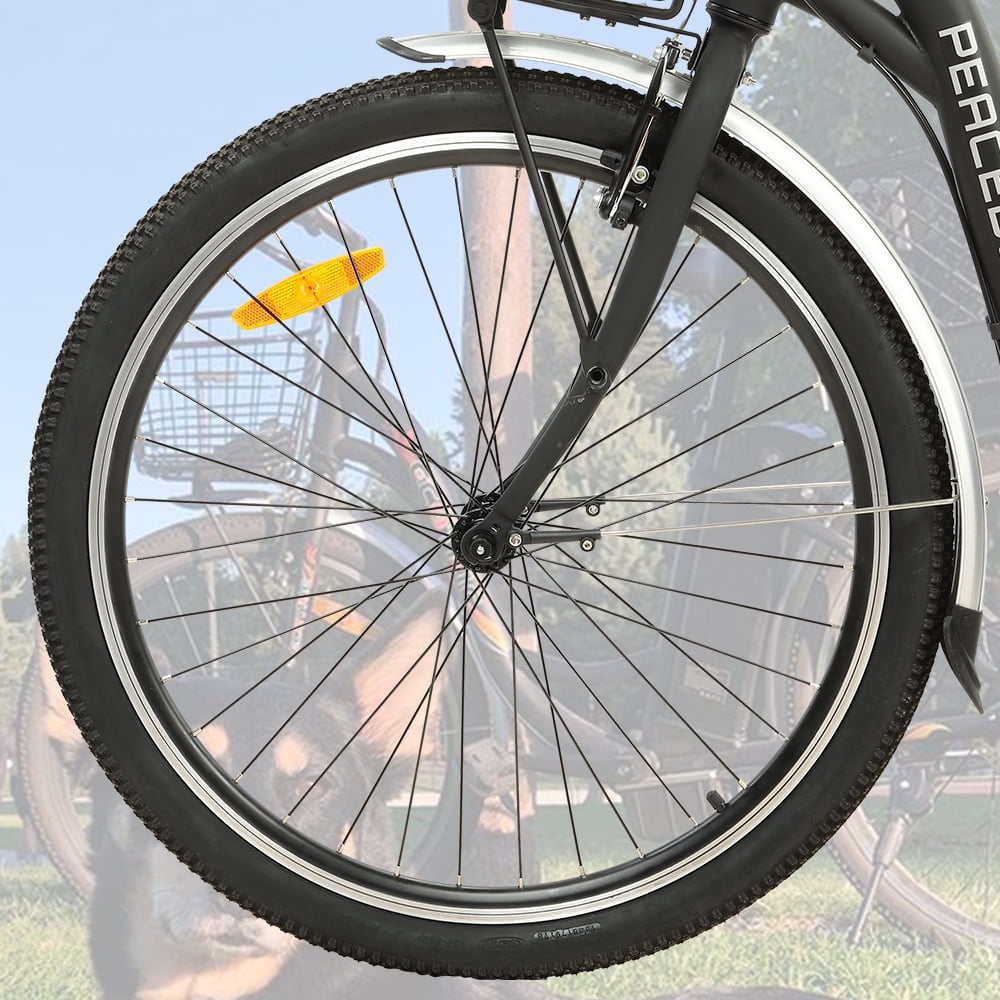 ECOTRIC 26 In. 36 V 10 Ah 350 W Step Through City Electric Bicycle with Basket 7 Speed for Adults Men and Women Pedal Assist Black A-E516646
