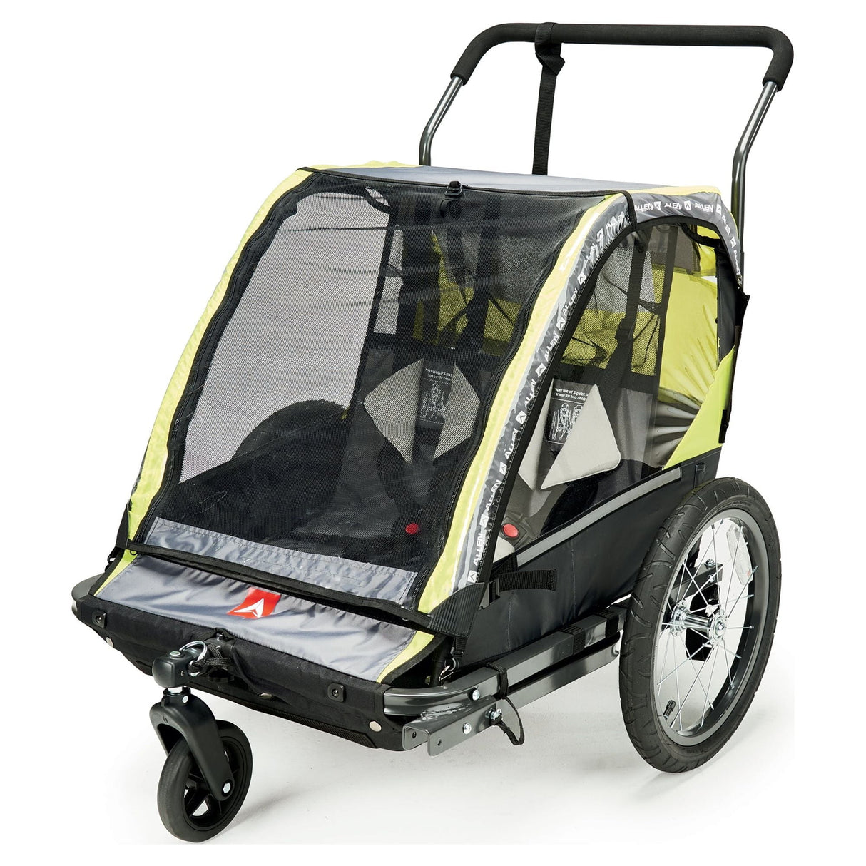 Allen Sports Deluxe 2-Child Bicycle Trailer & Stroller, max capacity 100 lbs, Model AS2, Green