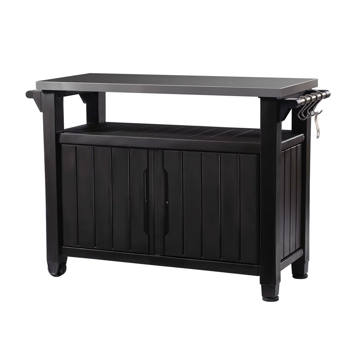 Keter Outdoor Entertainment Storage Station Grilling Table, Non-Brushed Brown