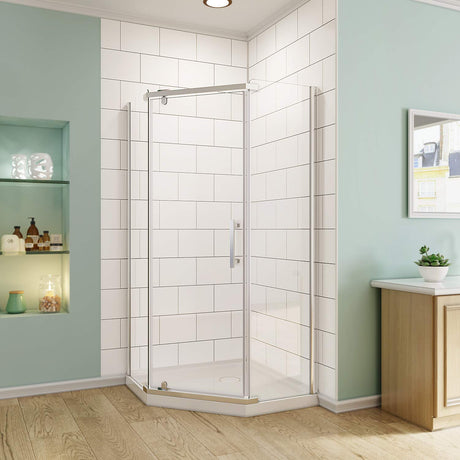 ELEGANT Pivot Enclosures With Pivot Door 36.7 in. W x 36.7 in. D x 71.8 in. H Chrome Finish