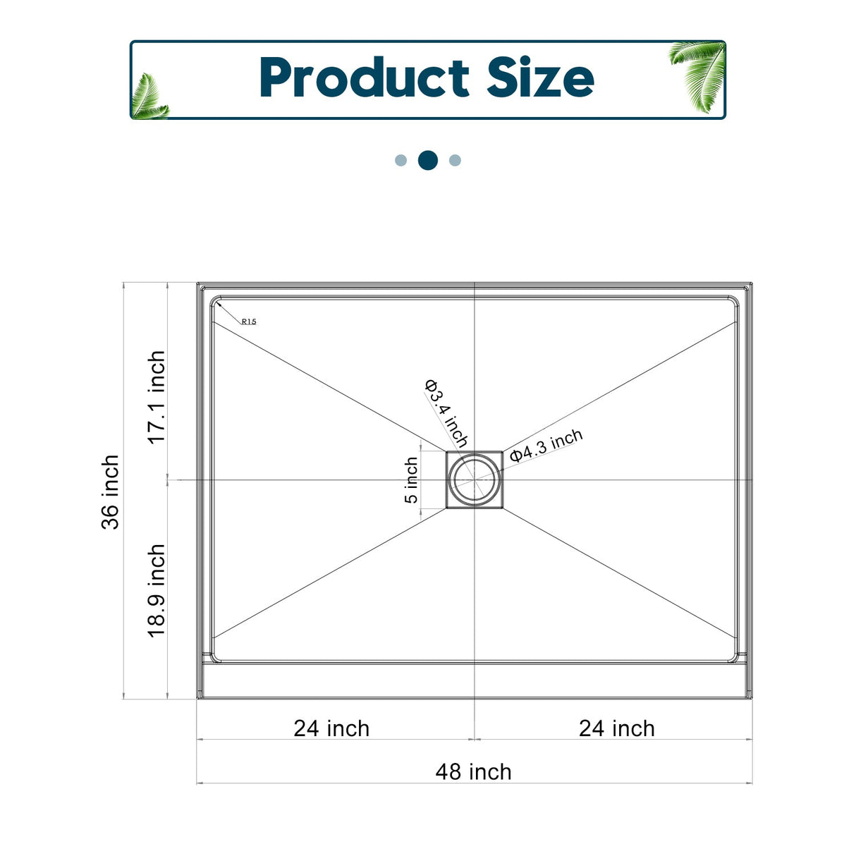 SUNNY SHOWER 36 in. W x 4 in. H White Center Drain Rectangular Base