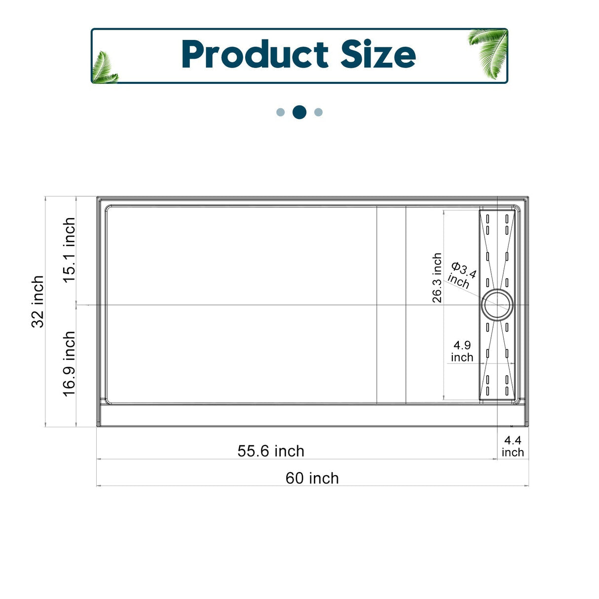 SUNNY SHOWER 32 in. W x 60 in. D x 4 in. H White Right Drain Rectangular Base