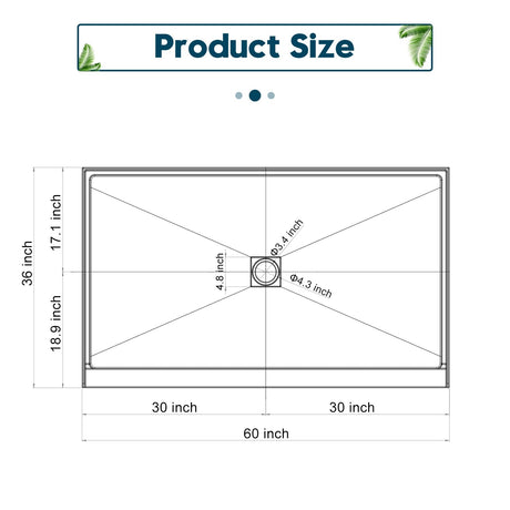 SUNNY SHOWER 36 in. W x 4 in. H White Center Drain Rectangular Base