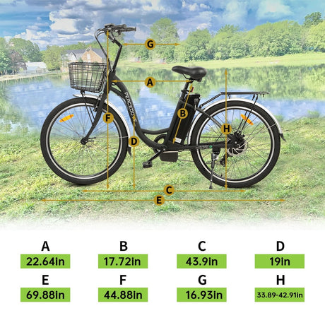 ECOTRIC Electric City 350 W Motor Cruiser Bicycle 26" 20 MPH Cityscape with Basket Removable Lithium Battery Step Through E-bike Commute for Adult Female Male Pedal Assist A-E516646