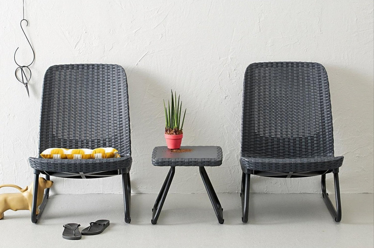Keter Rio 3-Piece Outdoor Set, All-Weather Resin Rattan Patio Lounge Furniture, Graphite