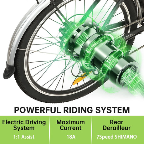 ECOTRIC 26 In. 36 V 10 Ah 350 W Step Through City Electric Bicycle with Basket 7 Speed for Adults Men and Women Pedal Assist Black A-E516646