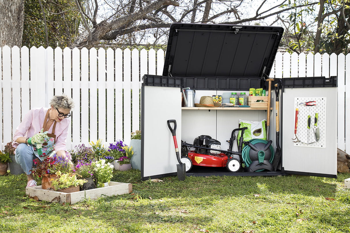 Keter Premier XL Outdoor All Weather Patio Garden Storage Shed, Light Grey