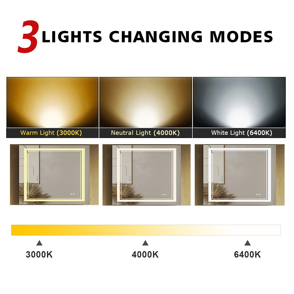 SUNNY SHOWER 36 x 28 in. LED Horizontal Bathroom Mirror With Anti-Fog and Waterproof
