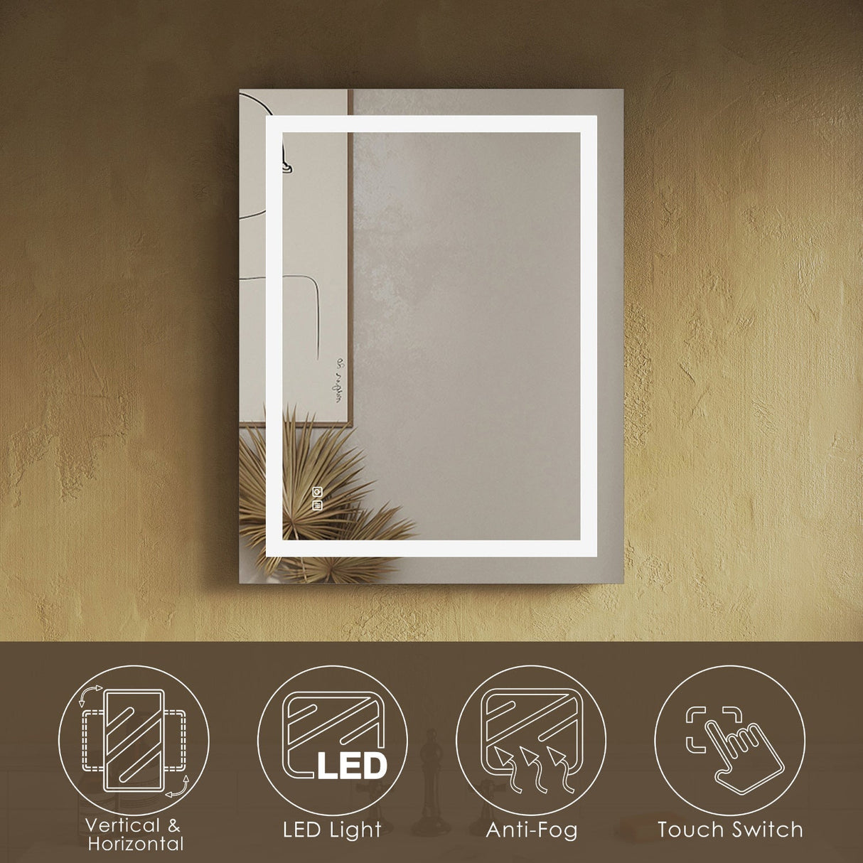 SUNNY SHOWER 36 x 28 in. LED Horizontal Bathroom Mirror With Anti-Fog and Waterproof
