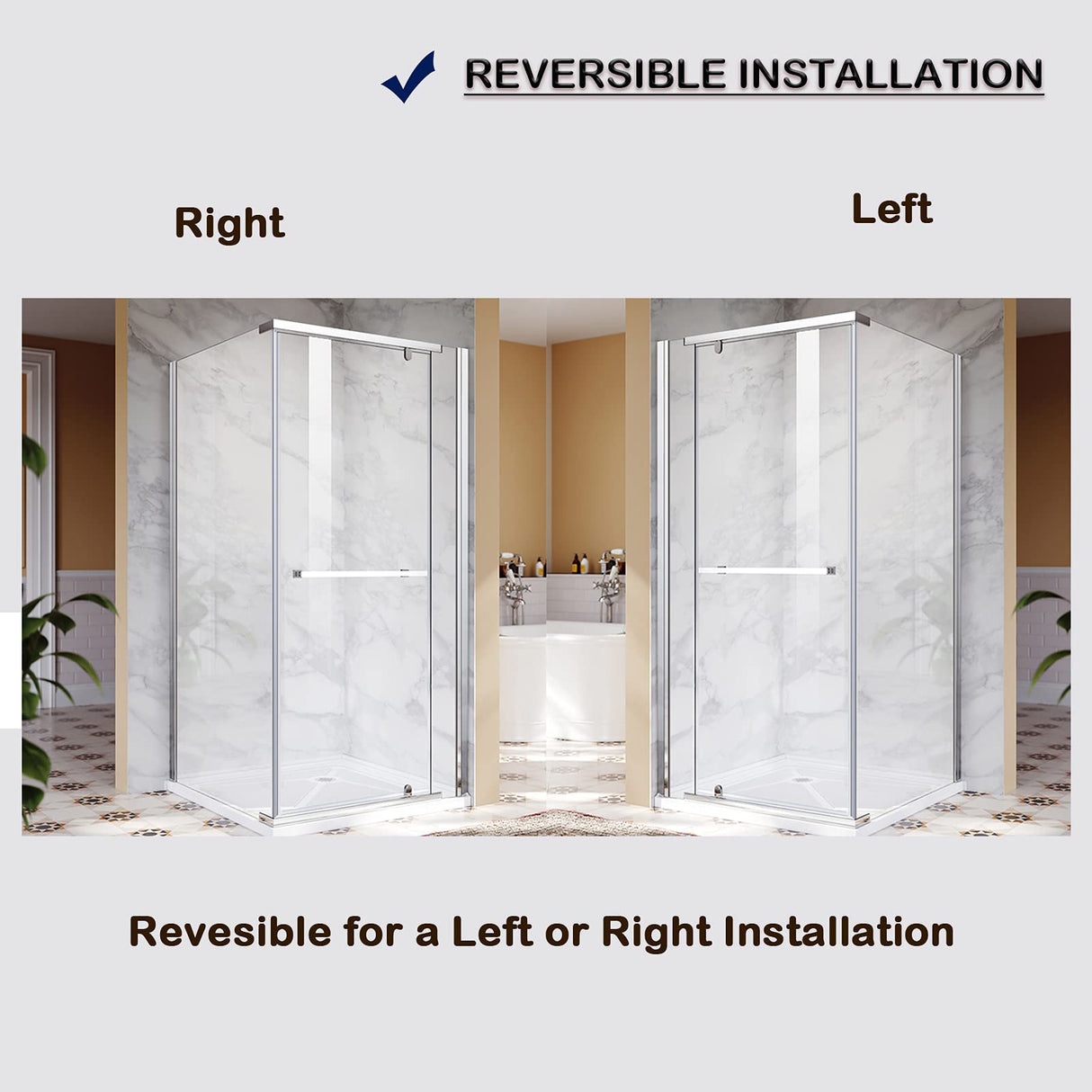 ELEGANT Corner Entry Enclosure With Pivot Doors 36 in. W x 36 in. D x 72 in. H Chrome Finish