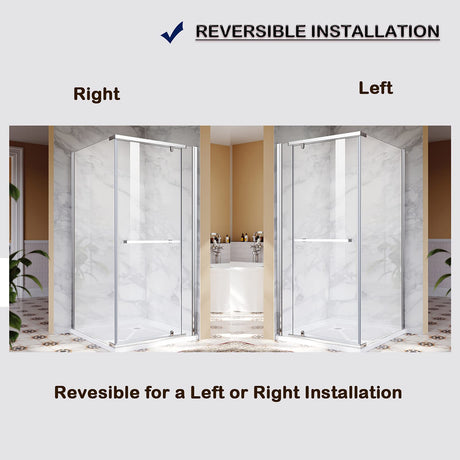 ELEGANT Corner Entry Enclosure With Pivot Doors 36 in. W x 36 in. D x 72 in. H Chrome Finish