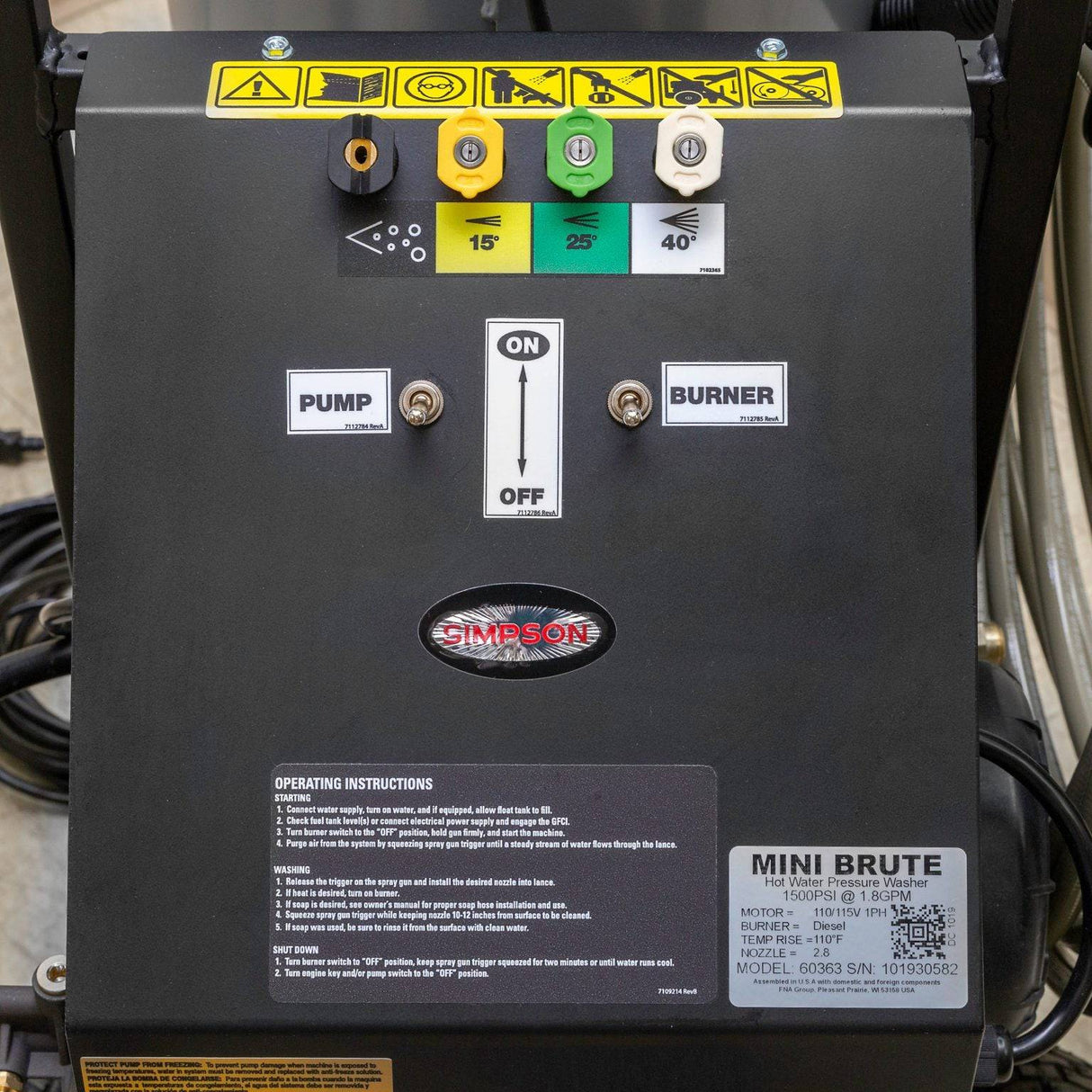 SIMPSON Mini Brute 1500 PSI at 1.8 GPM with Triplex Pump Hot Water Professional Electric Pressure Washer