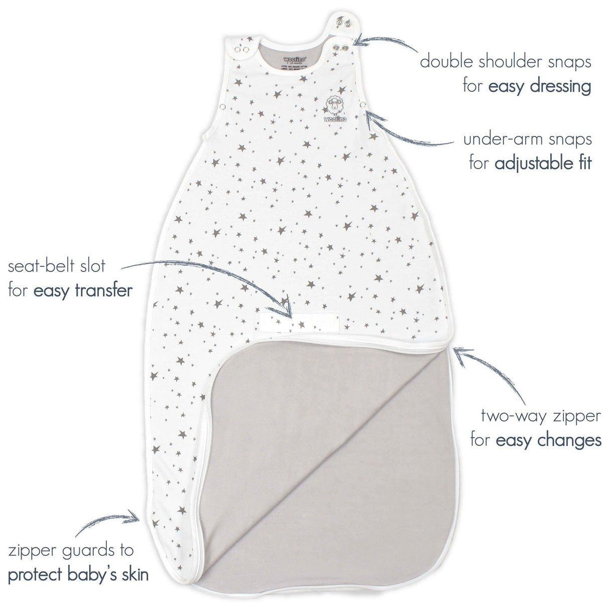 4 Season Ultimate Toddler Sleep Bag, Merino Wool, 2 - 4 Years, Space - GLOW IN THE DARK