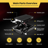 VIVOHOME 1100 Lbs Steel Wide Deck Motorcycle Lift ATV Scissor Lift Jack with Dolly and Hand Crank Bikes Garage Repair Hoist Stand Black