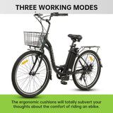 ECOTRIC Electric City 350 W Motor Cruiser Bicycle 26" 20 MPH Cityscape with Basket Removable Lithium Battery Step Through E-bike Commute for Adult Female Male Pedal Assist A-E516646