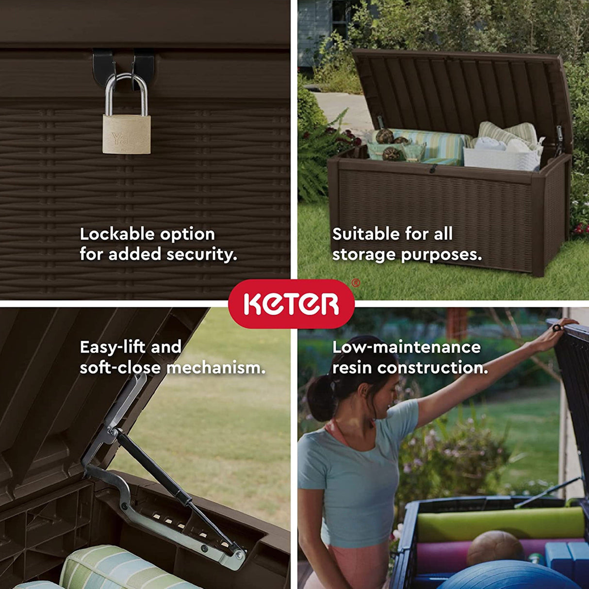 Keter Borneo 110 Gal Rattan Resin Patio Storage Deck Box & Bench (2 Pack)