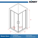SUNNY SHOWER 36 in. W x 36 in. D x 72 in. H Chrome Finish Corner Entry Enclosure With Sliding Doors And White Square Base