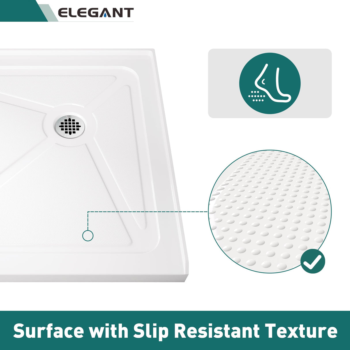 Elegant 34 in. W x 34 in. D x 3 in. H White Corner Drain Square Bases