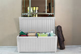 Keter Sumatra Rattan Style 135 Gallon Plastic, Resin and Wicker Deck Box, White