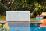 Keter Sumatra Rattan Style 135 Gallon Plastic, Resin and Wicker Deck Box, White